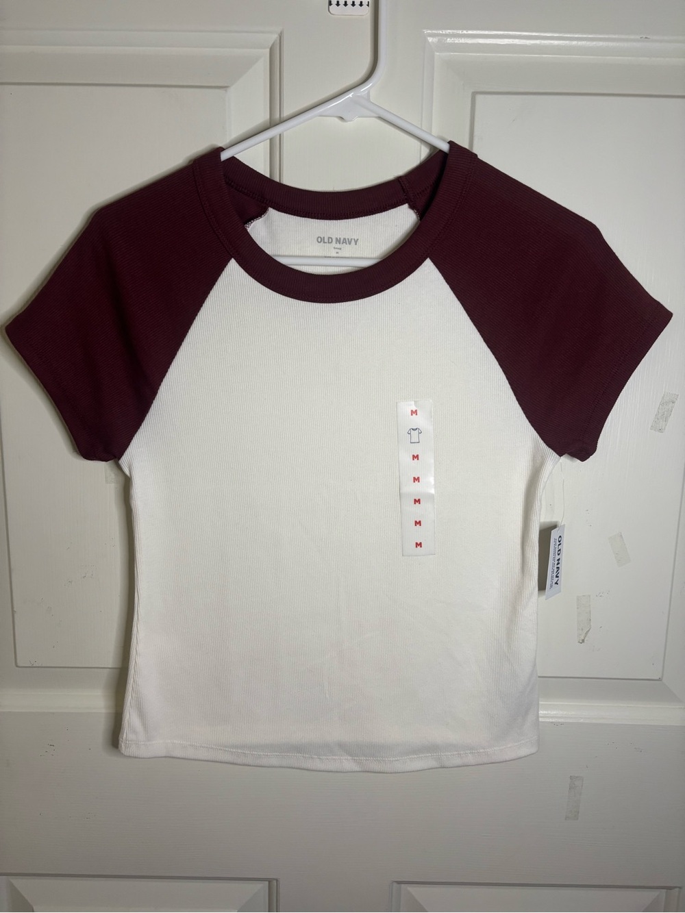 Old Navy White Tee with Burgundy Raglan Sleeves - Sold Out - Kids